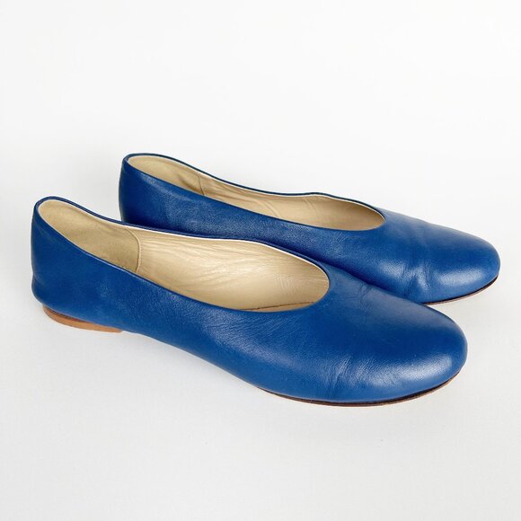 Blue Leather Women's Flats - Picture 2 of 8